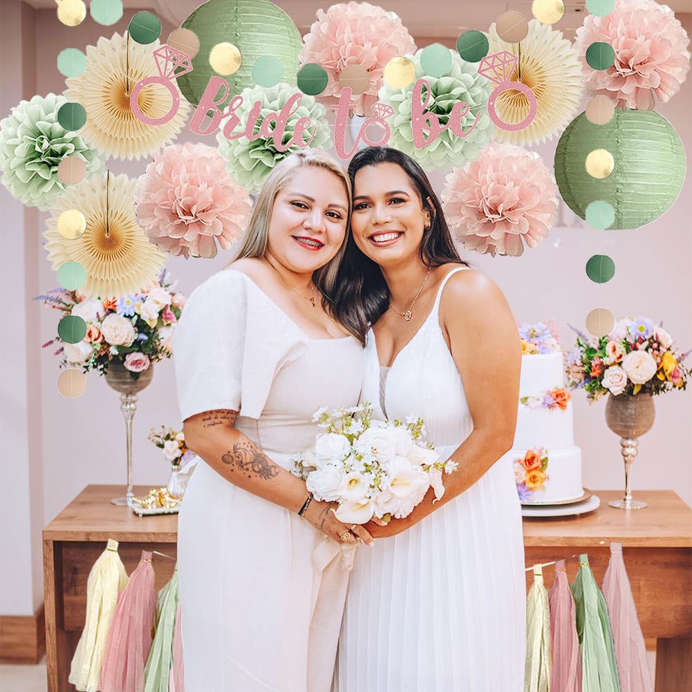 Dusty Pink and Sage Green Bridal Shower Decorations Boho Pastel Bride to Be Sage Green and Blush