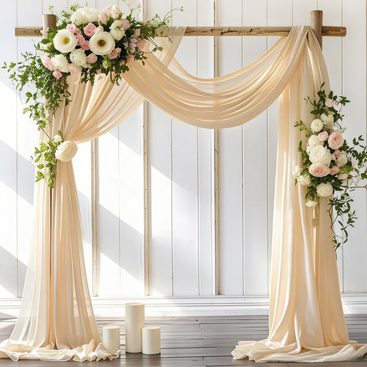 Wedding Arch Draping Fabric 4 Panels 30'' x 18FT Champagne Sheer Chiffon Arch Drapery for Photo Booth Bridal Shower Baby Shower Church Decor Newborn Photography Christening Outdoor Party