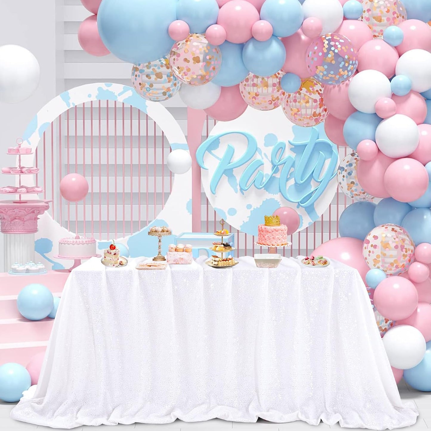 QueenDream White Tablecloth 60x102 Inch Rectangular Sequin Tablecloth for Baby Shower Wedding Banquets or Restaurants