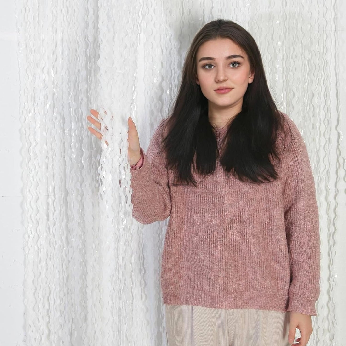 4 Pack White Door Streamers Foil Backdrop - 3.3x6.6ft Metallic Tinsel Foil Fringe Curtains Photo Booth Backdrop for Party Decoration