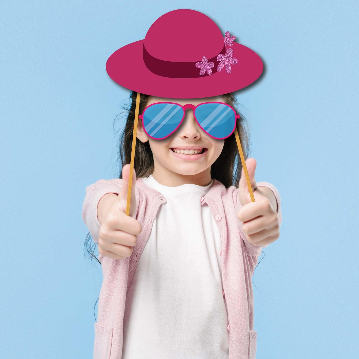Party Photo Booth Props - 60-pc Photobooth Kit with 8 x 10-Inch Sign, 60 Adhesive Pads, 45 Sticks