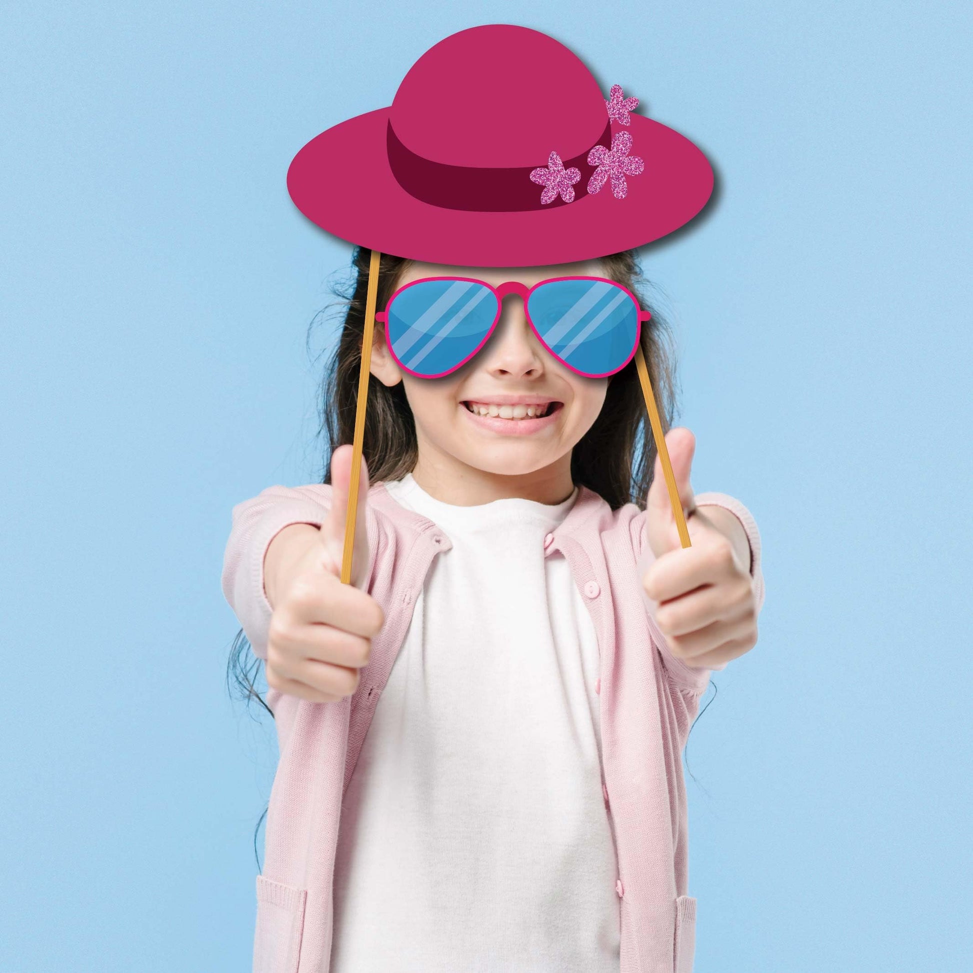 Party Photo Booth Props - 60-pc Photobooth Kit with 8 x 10-Inch Sign, 60 Adhesive Pads, 45 Sticks