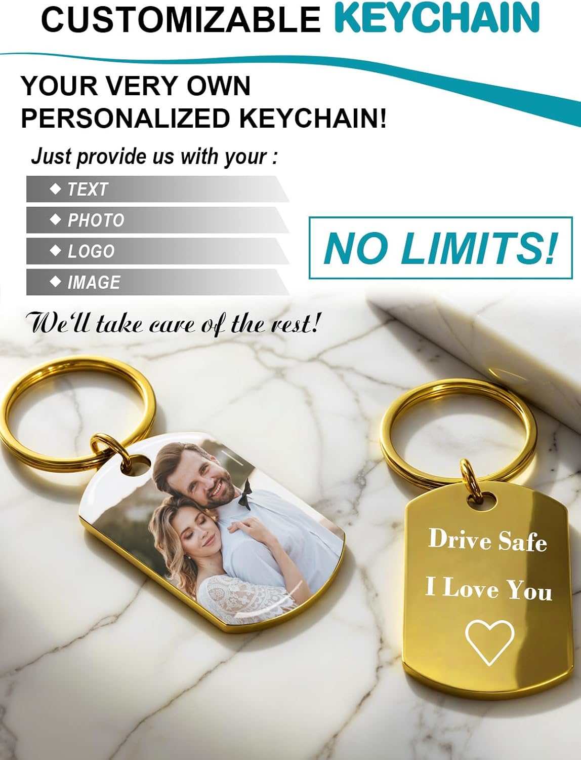 Custom Keychain with Picture - Personalized Photo LOGO Text Customized Key Chain for Boyfriend Dad Men Gifts