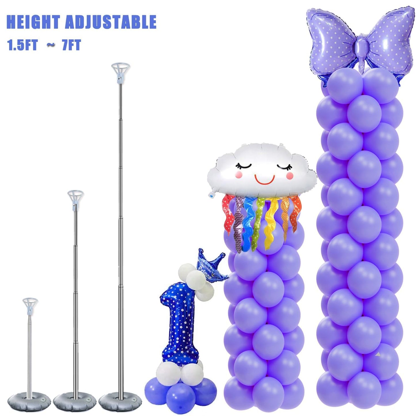 GIMCALO Balloon Column Stand Kit Set of 2, 7ft Height Adjustable Balloon Arch Kit, Metal Telescopic