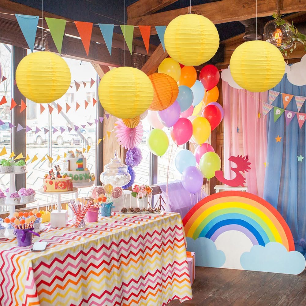 BEISHIDA 12-Inch Yellow Round Paper Lanterns Decorative Hanging Asia Chinese Japanese Paper Lanterns Lamp for Birthday Halloween Wedding Baby Bridal Shower Fall Home Decor Party Decoration（6 Packs）