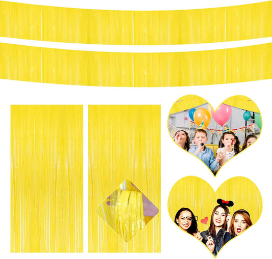 4P Metallic Foil Fringe Tinsel Streamer Banner Table Skirts for Rectangle Tables Backdrop Garland Curtains for Parade Floats Wedding Graduation Anniversary Birthday Parties Decoration (Makaron Yellow)