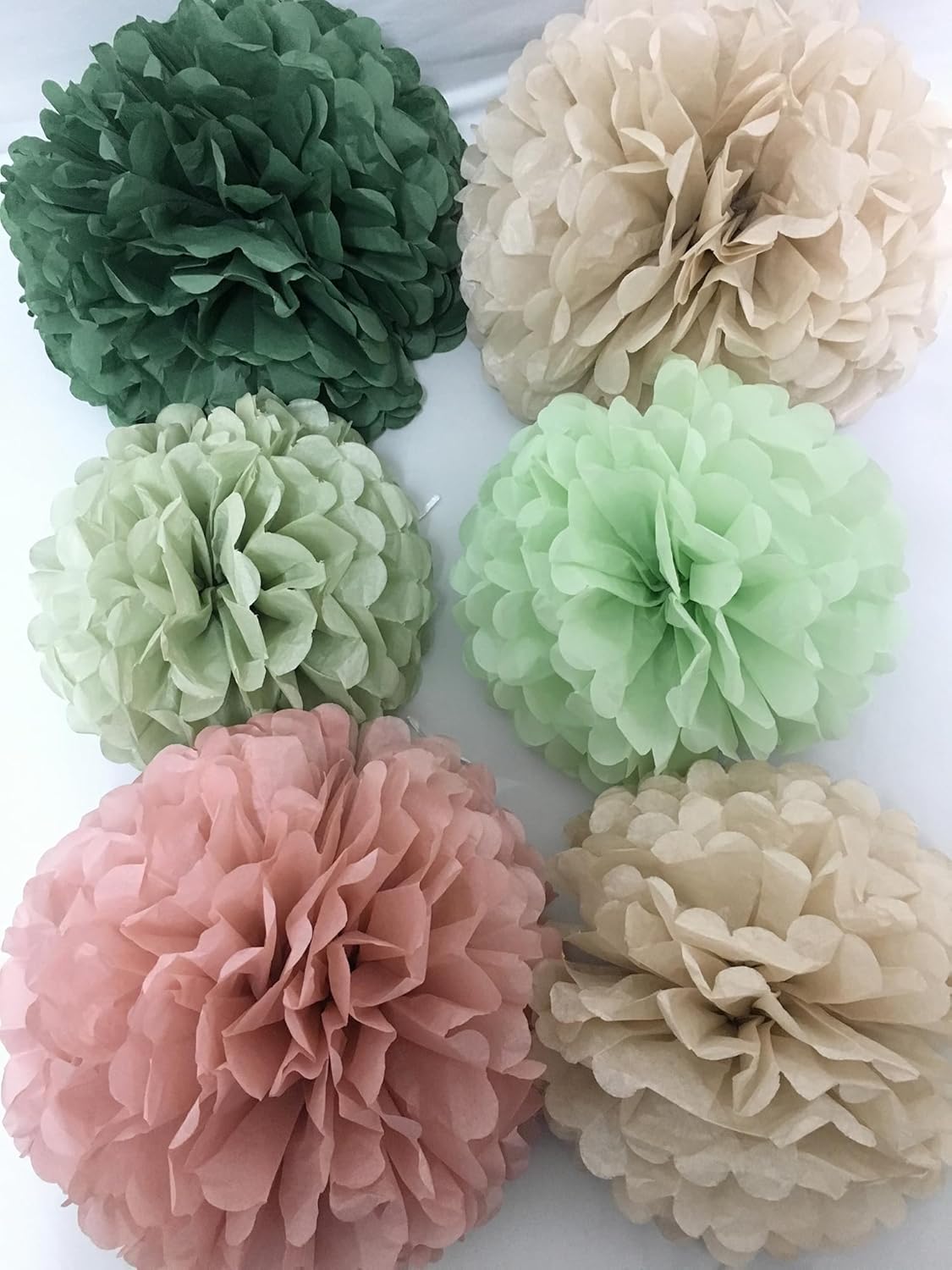 Tissue Paper Pom Poms Kit Paper Flowers 12pieces for Gender Baby Shower Wedding Bridal Bachelorette Birthday Party Decorations (Boho Green + Dusty Pink)