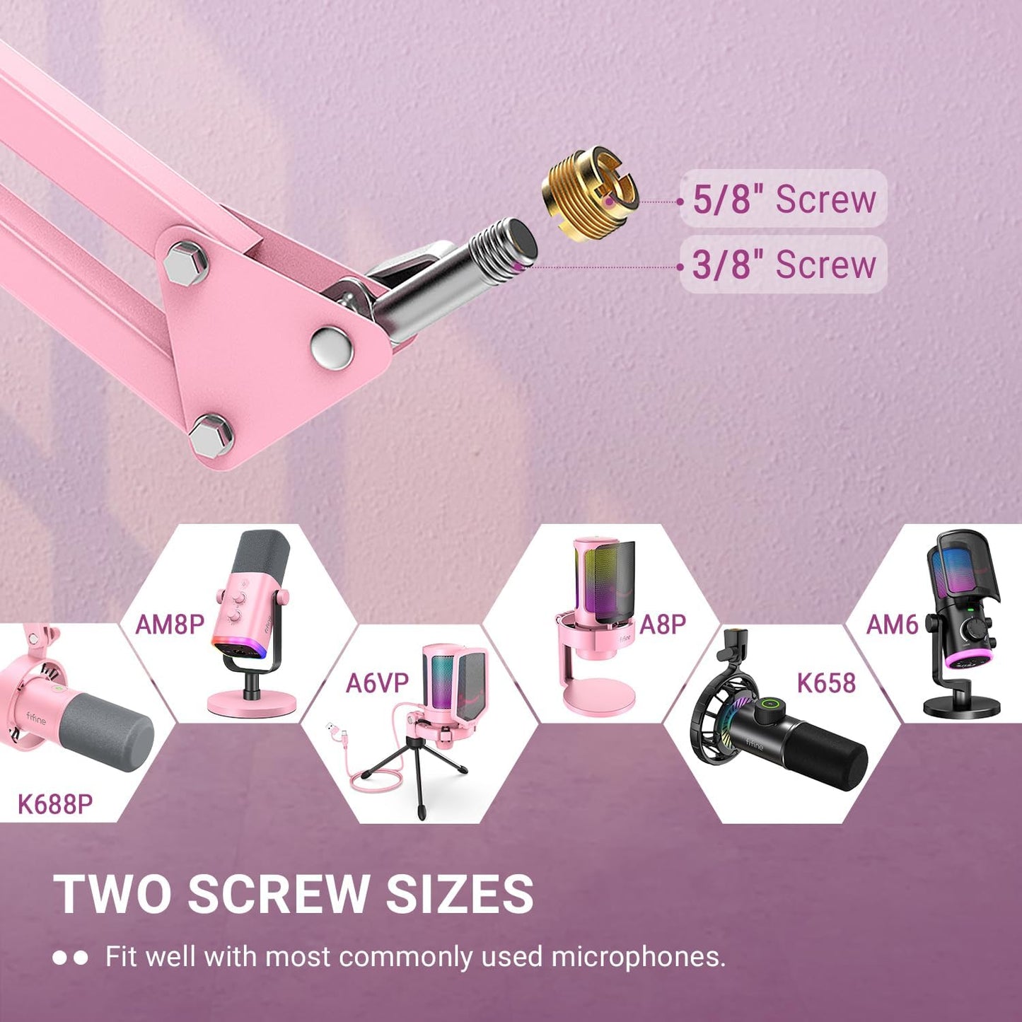 FIFINE Boom Arm Mic Stand, Microphone Arm with Desk Mount for Podcast Streaming Gaming Home Studio, Metal Suspension Scissor Boom Mic Stand-CS1 Pink