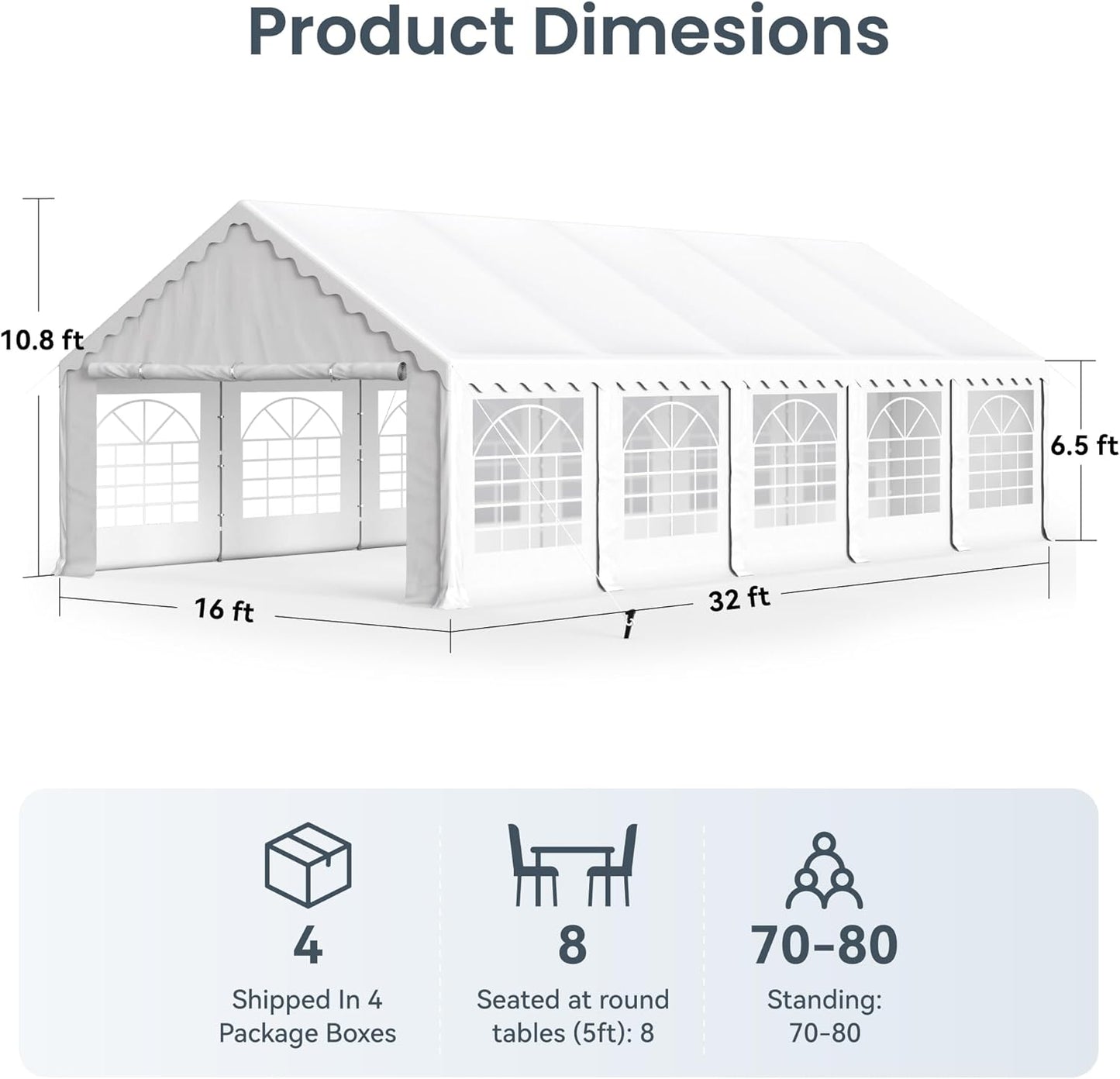 PHI VILLA 32'x16' Outdoor Heavy Duty Party Tent Large Commercial Canopy Wedding Event Shelter Carport with Removable Sidewalls & 4 Storage Bags for Patio Outdoor Garden Events, White