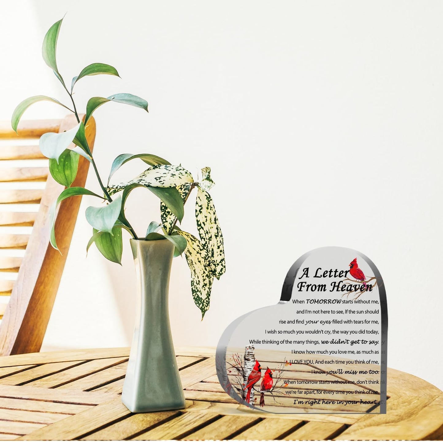 Sympathy Gifts, Red Cardinal Gifts - A Letter from Heaven - Crystal Acrylic Paperweight Remembrance Decorations