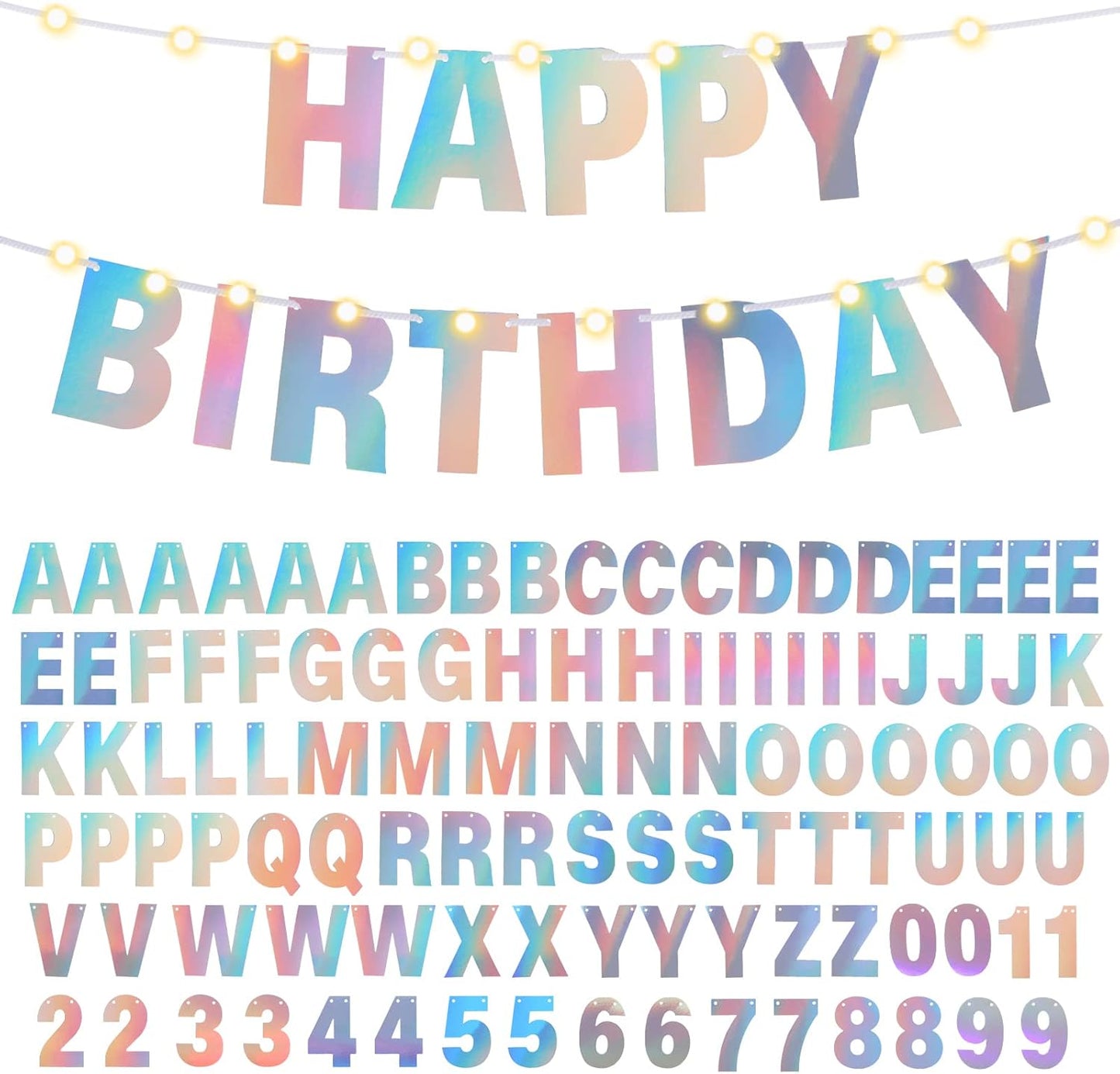 TaoBary 112 Pcs DIY Letter Custom Banner Glitter Customizable Banner Kit Including 107 Letters and Numbers 3 Rope for Valentine Birthday Party(Holographic)