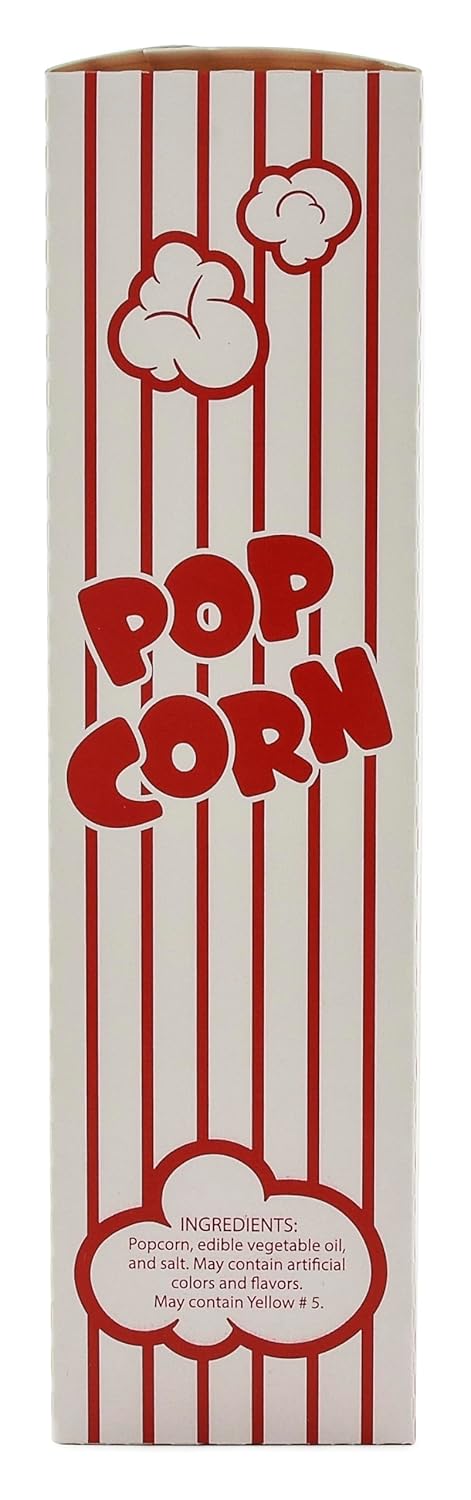Snappy 3J Red & White Striped Close Top Popcorn Boxes for Movie Night Supplies, Popcorn Boxes Bulk 25 Count, Movie Night Popcorn Boxes 1.25 oz. Capacity, 4.625” x 2” x 7.5” Popcorn Containers
