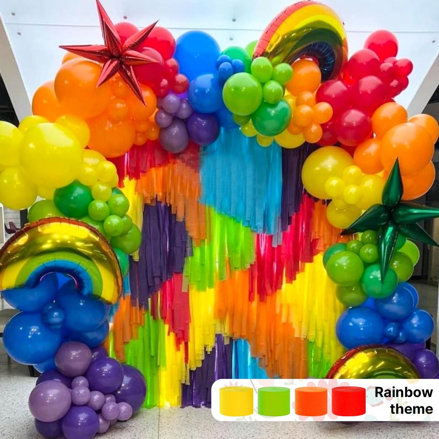 PartyWoo Rainbow Crepe Paper Streamers 8pcs 656 FT Rainbow Streamers