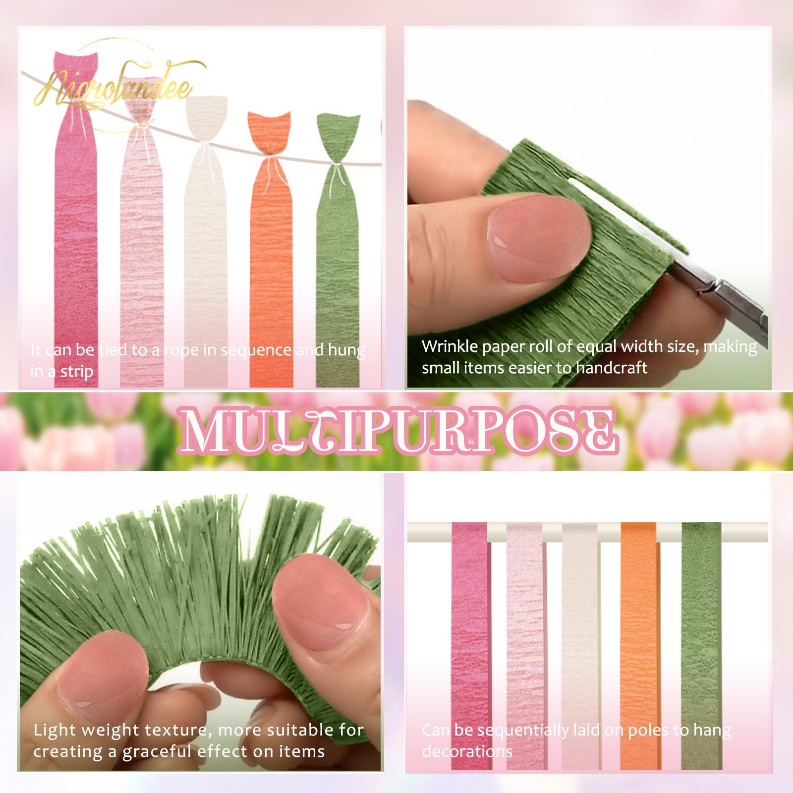NICROLANDEE 5 Rolls Pastel Crepe Paper Streamers Backdrop Decorations