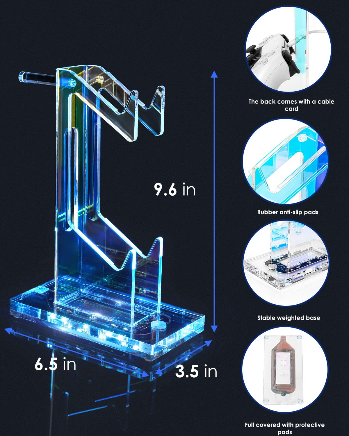 OAPRIRE Headset and Controller Stand with Lights, 2 Tier Acrylic Game Controller Holder, Controller and Headset Stand for Desktop,Universal Design Compatible with PS5/PS4/XBOX/SWITCH (Clear)