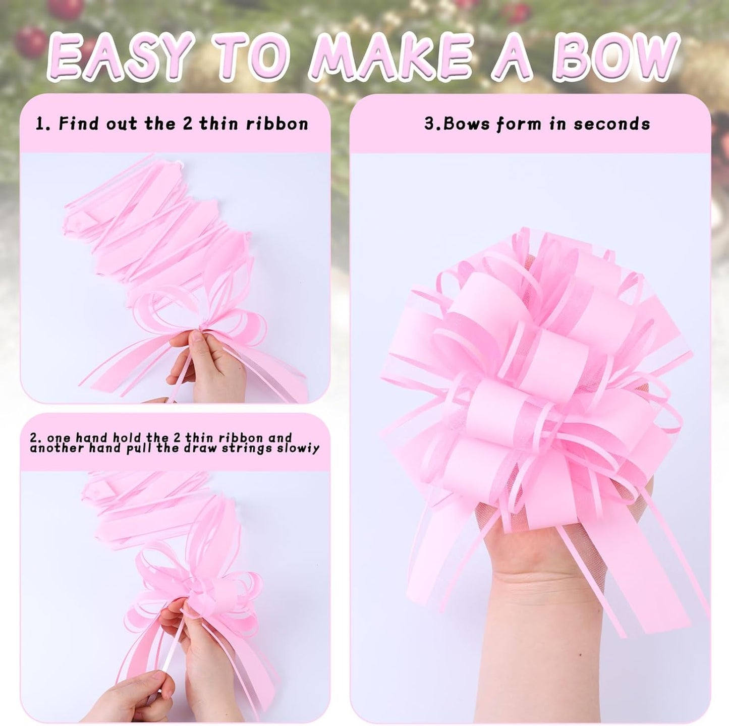 6Pcs 6inch Pull Bow Gift Wrapping,Pull Bow For Gift Basket, Gift Bag Box Wrapping Decor, Valentines Day, Birthday, Anniversary, Wedding, Flower Packaging (Pink)