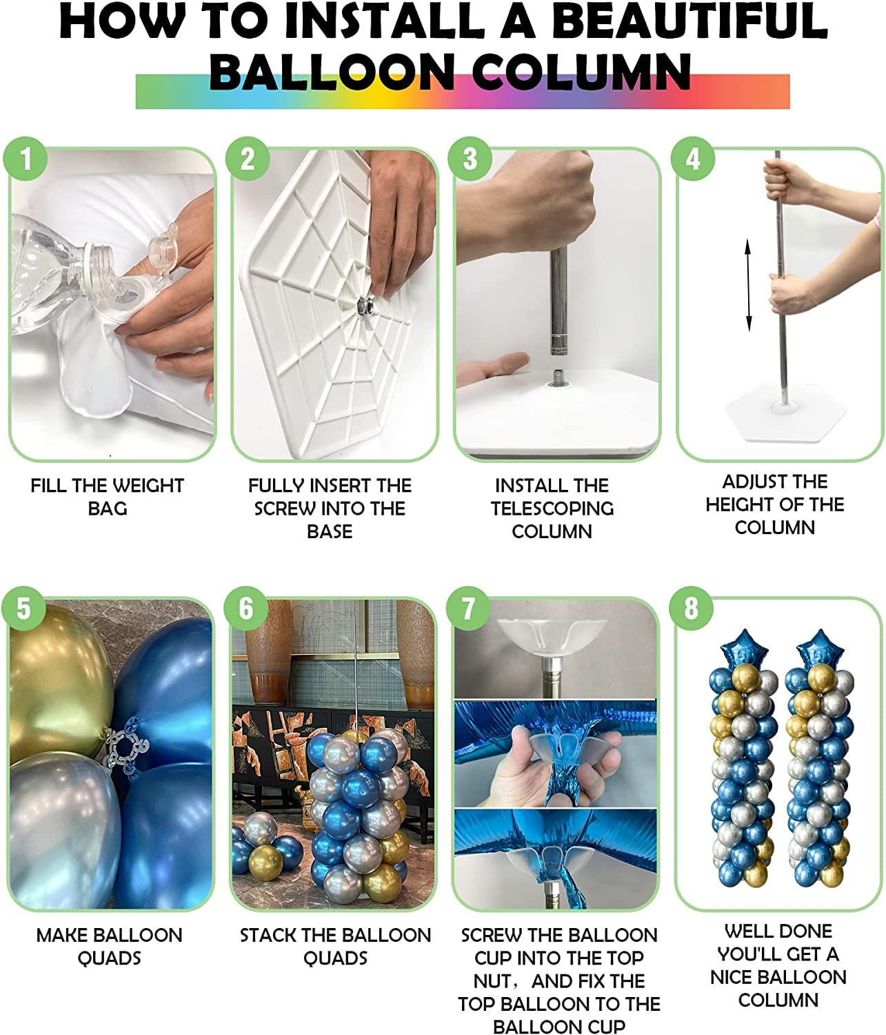 YALLOVE Balloon Column Stand Kit, 4 Sets of 7 Feet Height Adjustable Balloon Tower Pillar with