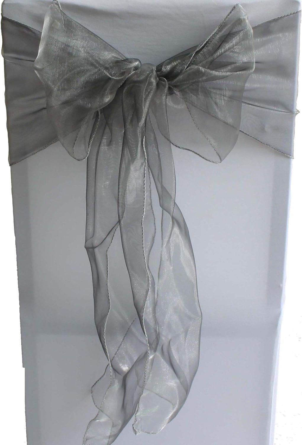 Organza Chair Bow Sash Décor Bows Sashes for Wedding Reception Events Banquets Decoration - (Pack of 25, Silver)