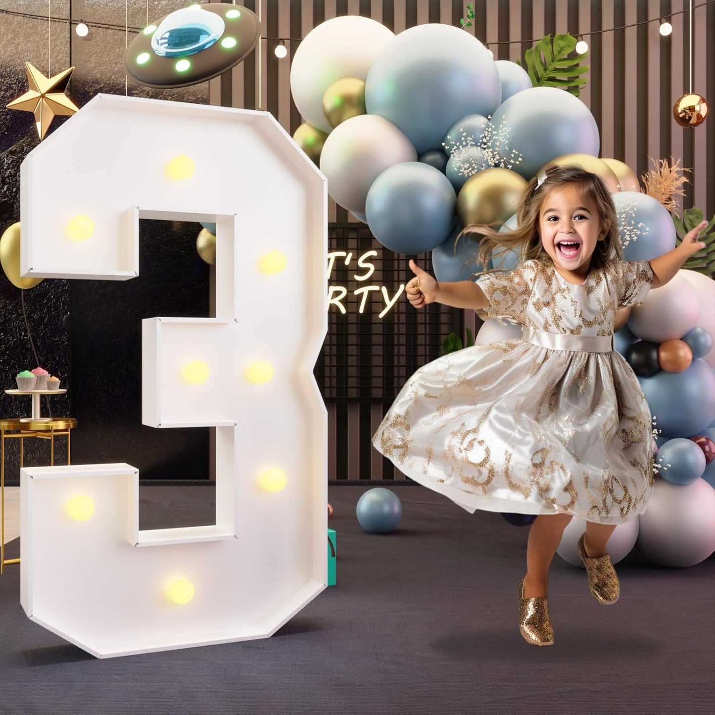 imprsv 3FT Marquee Numbers, Light Up Numbers for 3rd 30th Birthday Decorations Anniversary Party Decor, Number 3 Light Up Number, Pre-Cut Foam Board Kit