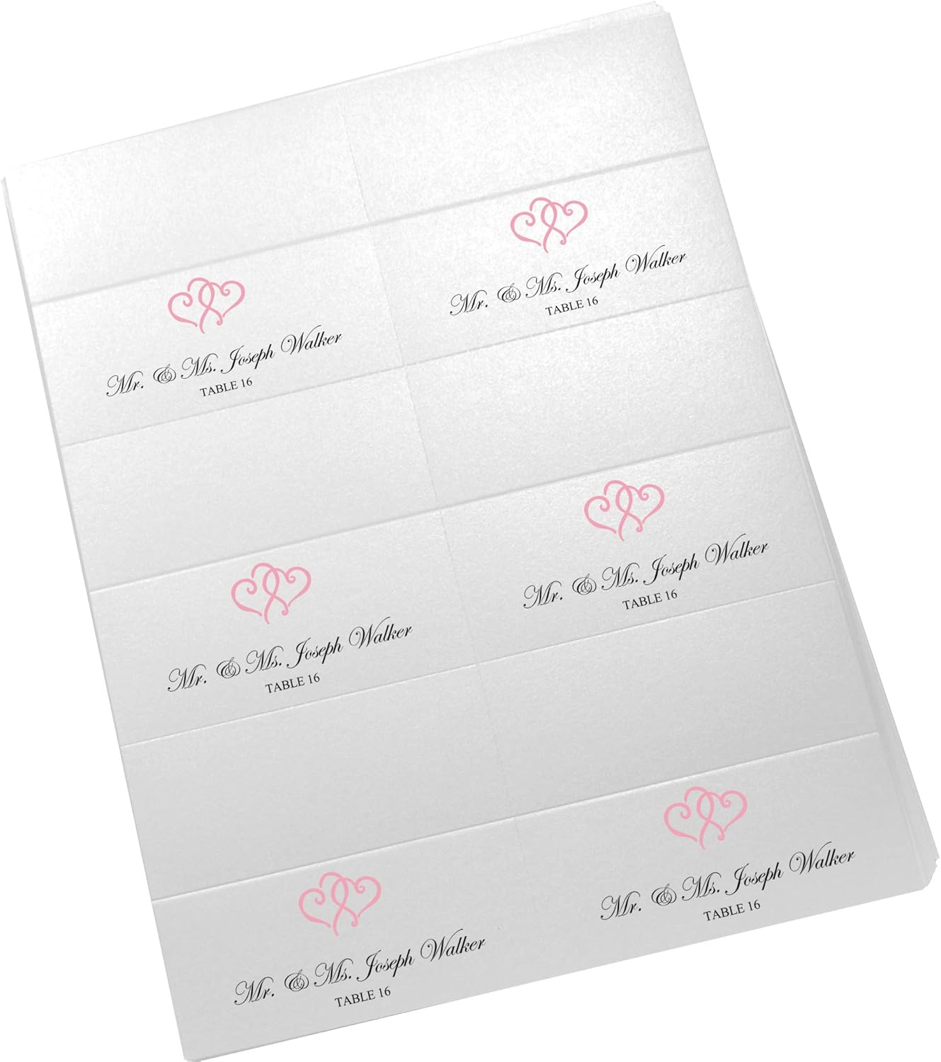 Linked Hearts Printable Place Cards, Pink (Choose Color), Set of 60 (10 Sheets), Laser & Inkjet Printers - Wedding, Party, Dinner, and Special Events - Made in the USA