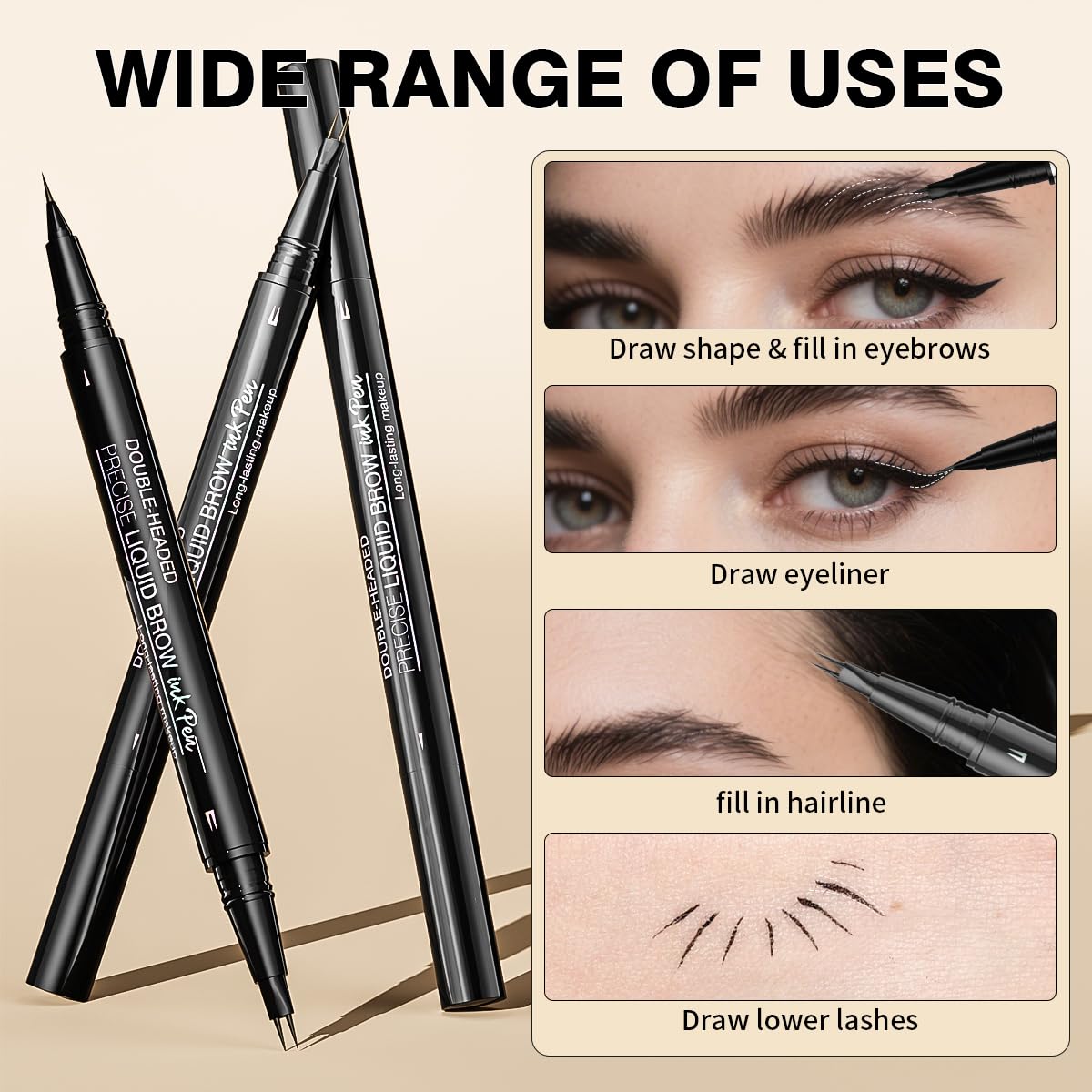 Microblading Eyebrow Pencil,2-in-1 Dual-Ended Eyebrow Pen with 2 Tip brow pen and Precise Brush-Tip,Brow Pen for Natural Waterproof and Long-Lasting Brows (Brown)