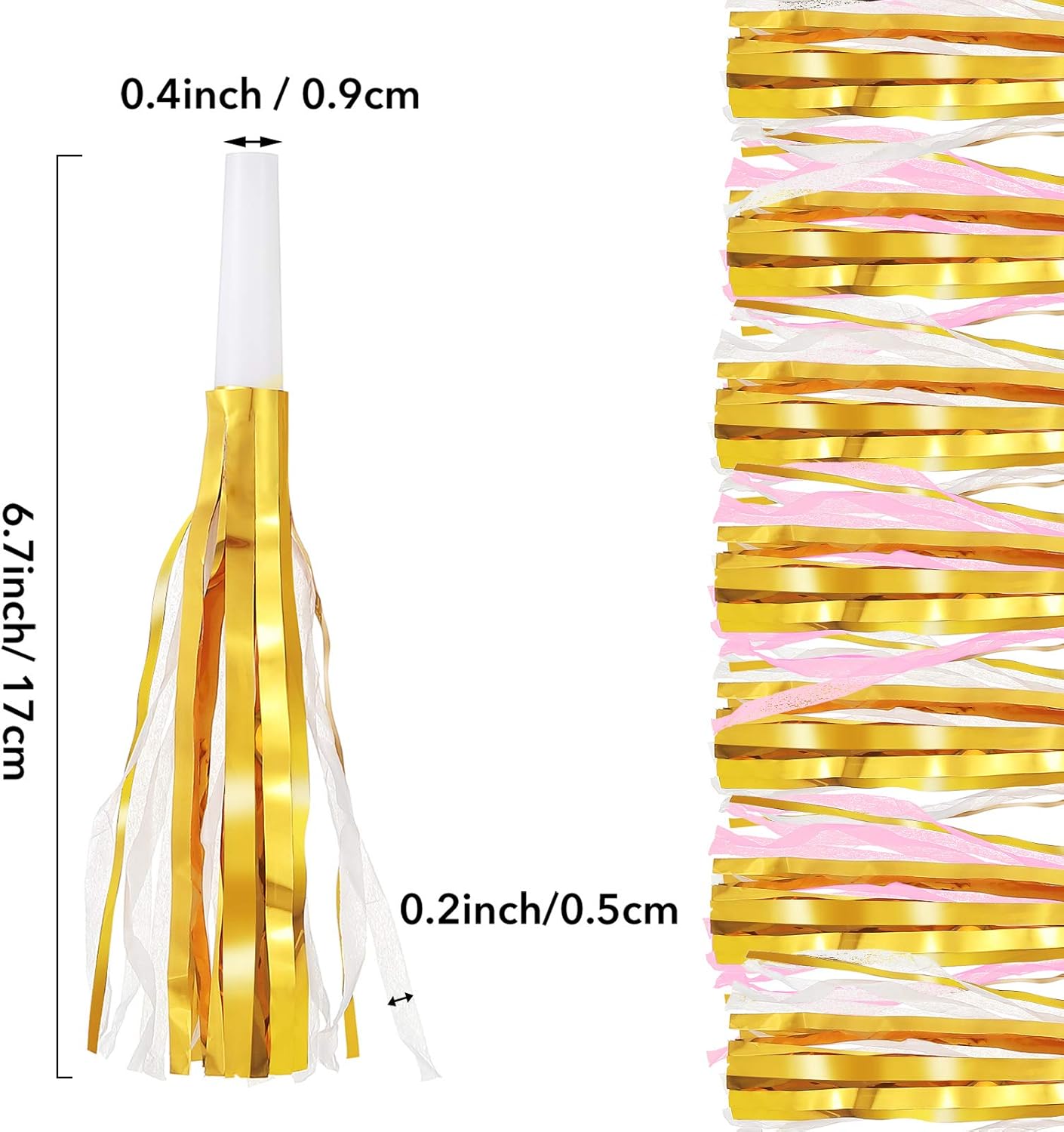 24 Pieces Gold Noise Makers Glitter Metallic Fringed Party Blowers Pink Musical Blowouts Whistle Adults Blower Horns for Birthday Baby Shower New Year Eve Party Favor Supplies Decoration