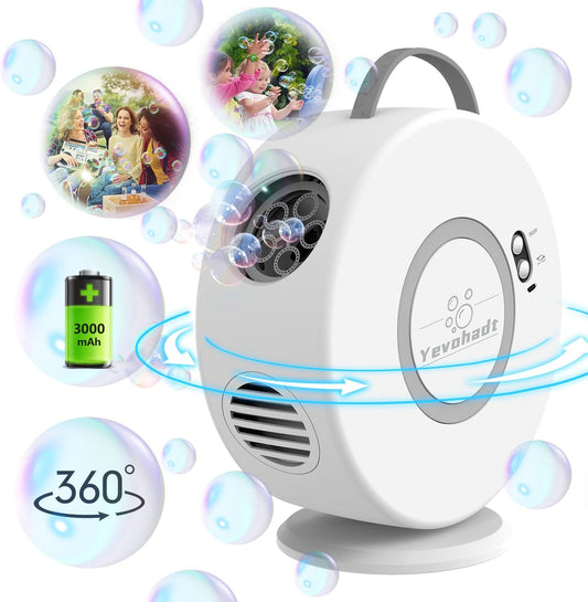 Bubble Machine for Kids Toddlers,Automatic Bubble Blower Rechargeable, 90° 360° Auto Rotatable Portable Bubble Maker Electric Bubbles Toy for 3 4 5 6 7 8 Year Old, Outdoor Wedding Party Gifts
