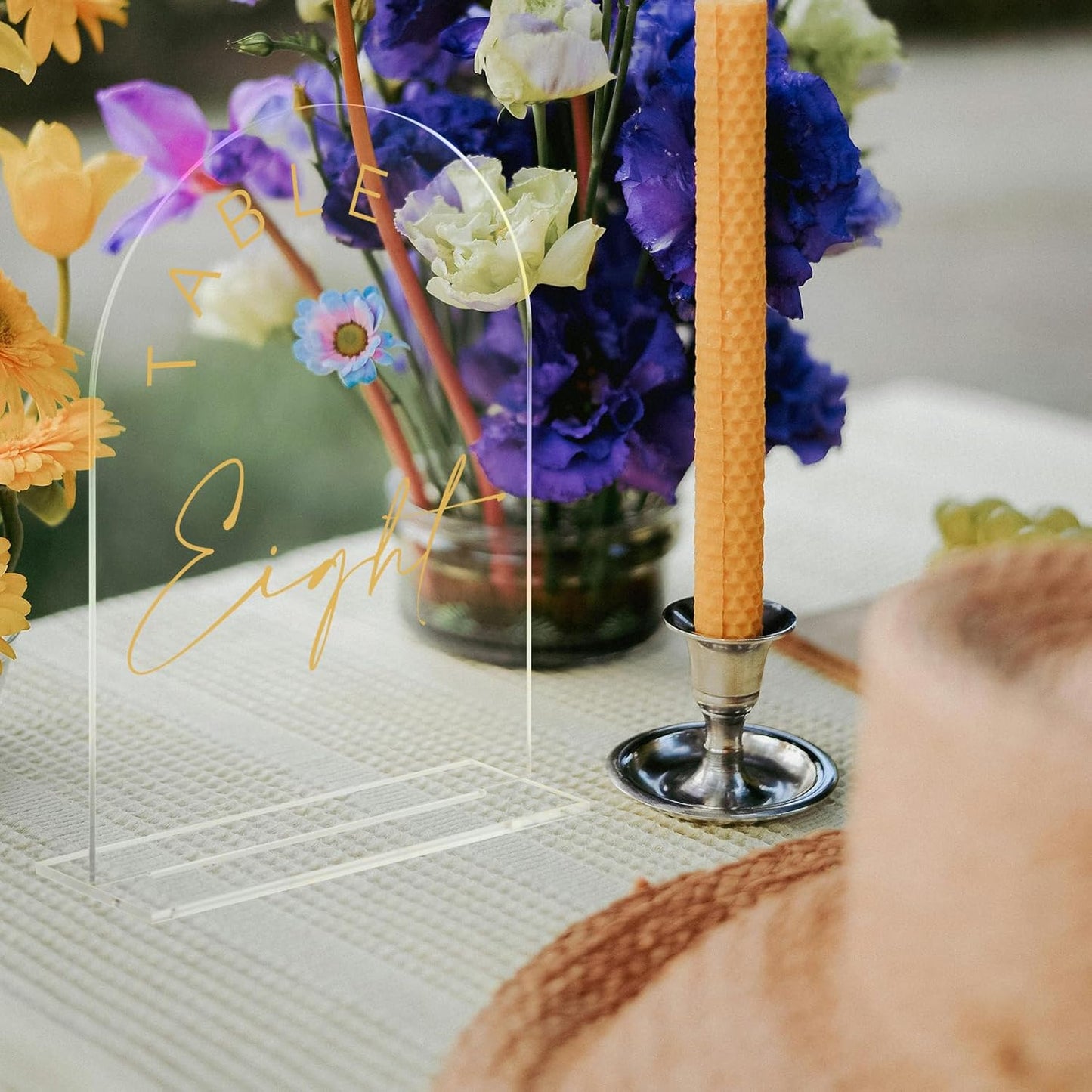 JINMURY Acrylic Arch Table Numbers with Stands, 5x7 Inch Acrylic Arch Sign Table Numbers for Wedding (Clear Gold Font, 1-10)