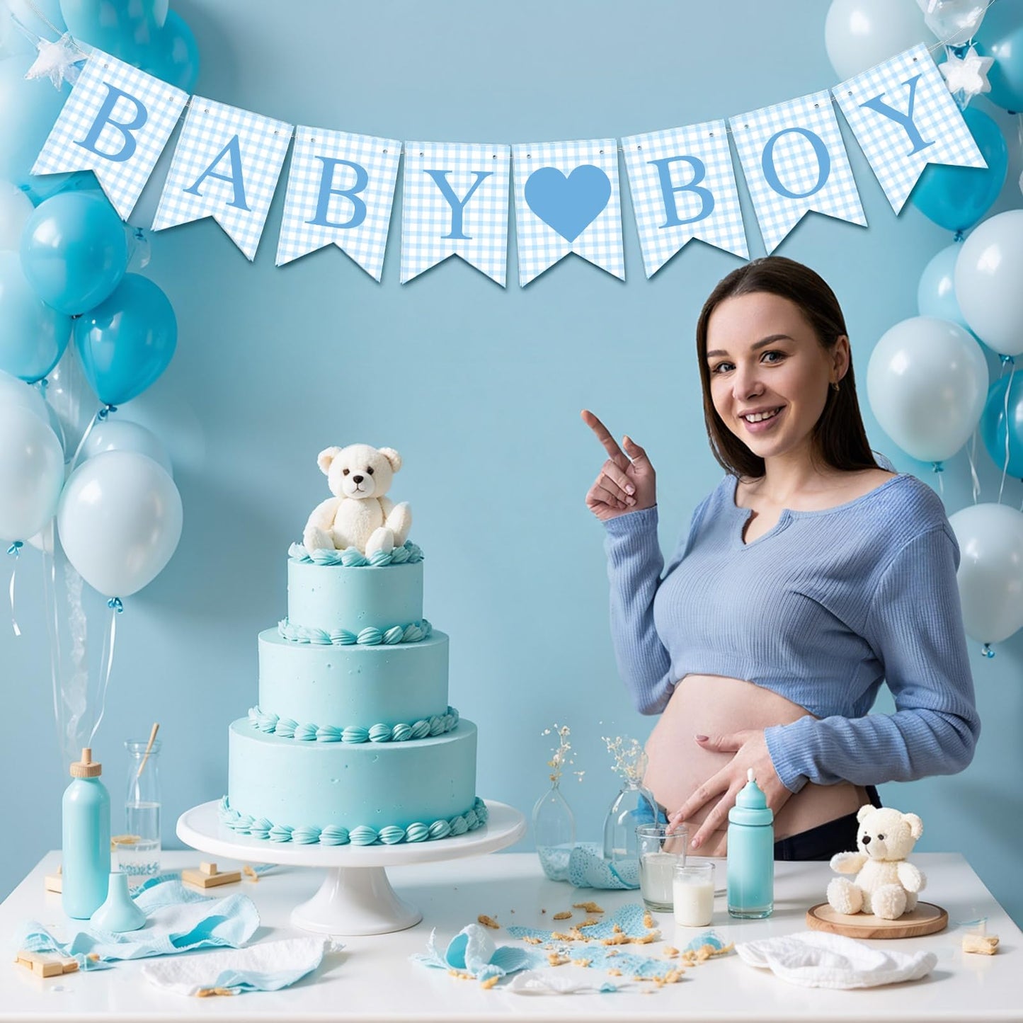 Hahafelt Baby Boy Banner for Baby Shower Decorations, Blue