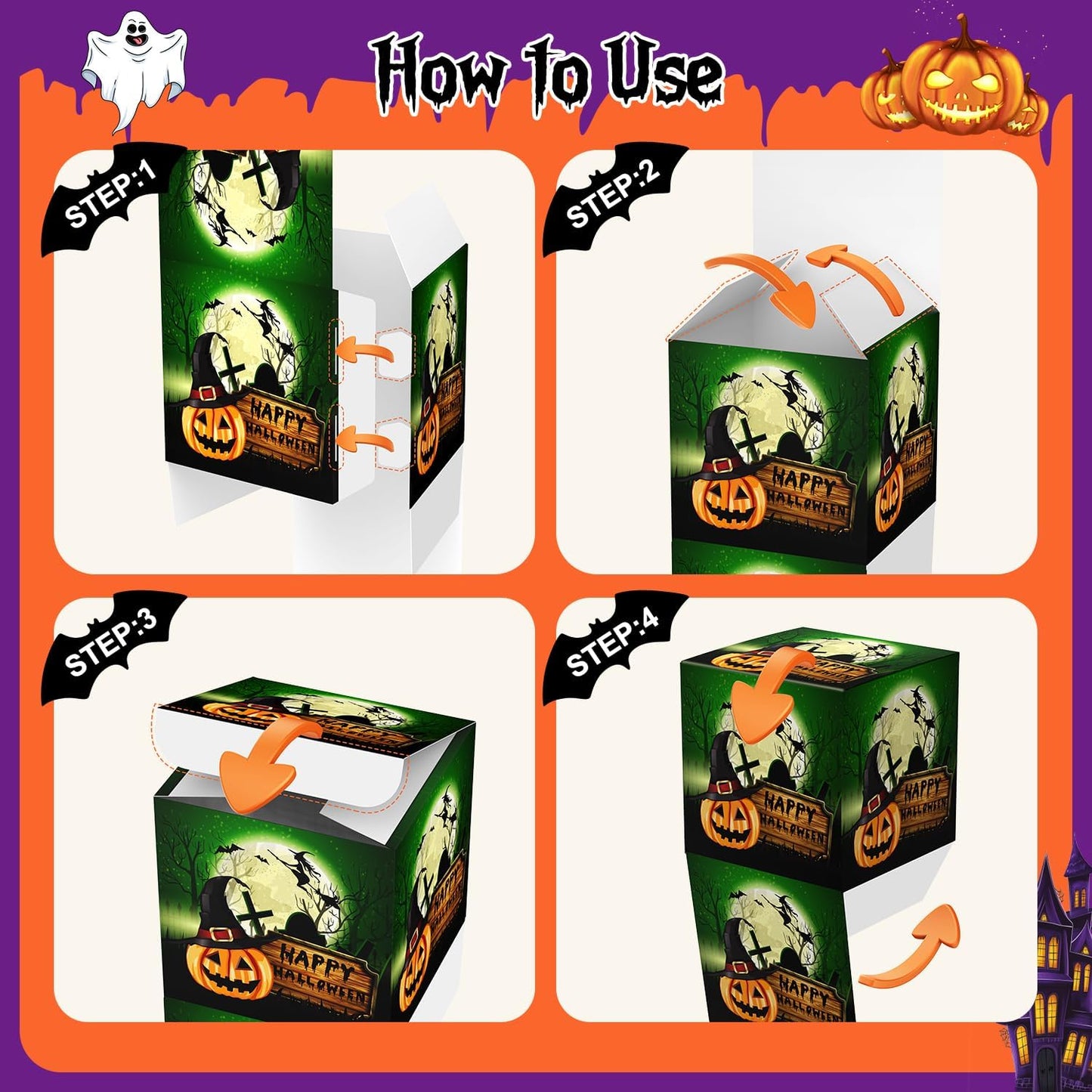 ScandiCasis 12 PCS Halloween Treat Boxes, 6 color, Halloween Treat Bag Stuffers with Rich Classic Elements Such as Ghosts, Witches, Bats Children's Bags Party Favors and Party Decorations