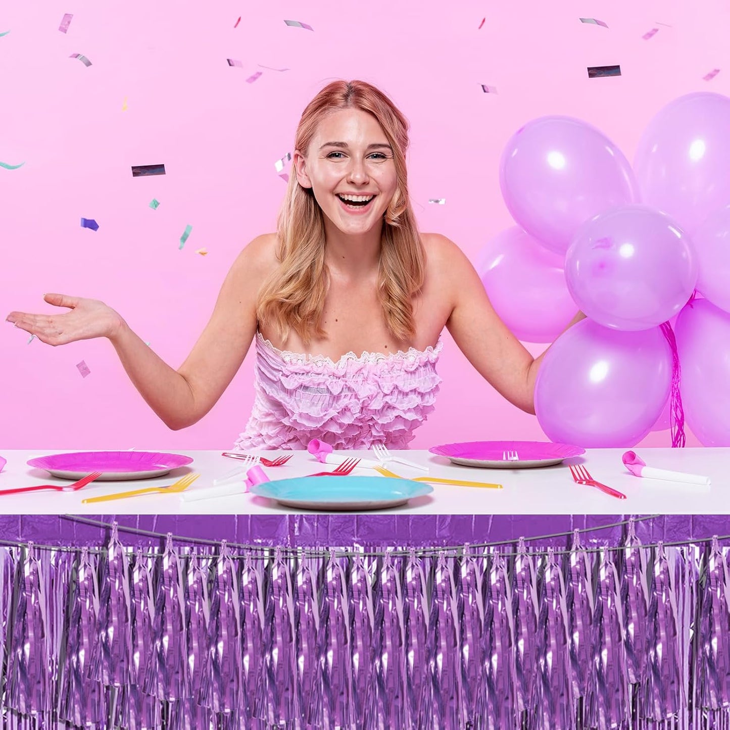 6P Light Purple Foil Fringe Metallic Tassel Streamers Banner Tassel Garland for Parade Floats, Bachelorette, Wedding, Birthday, Graduation, Christmas, Bridal/Baby Shower Party Decorations