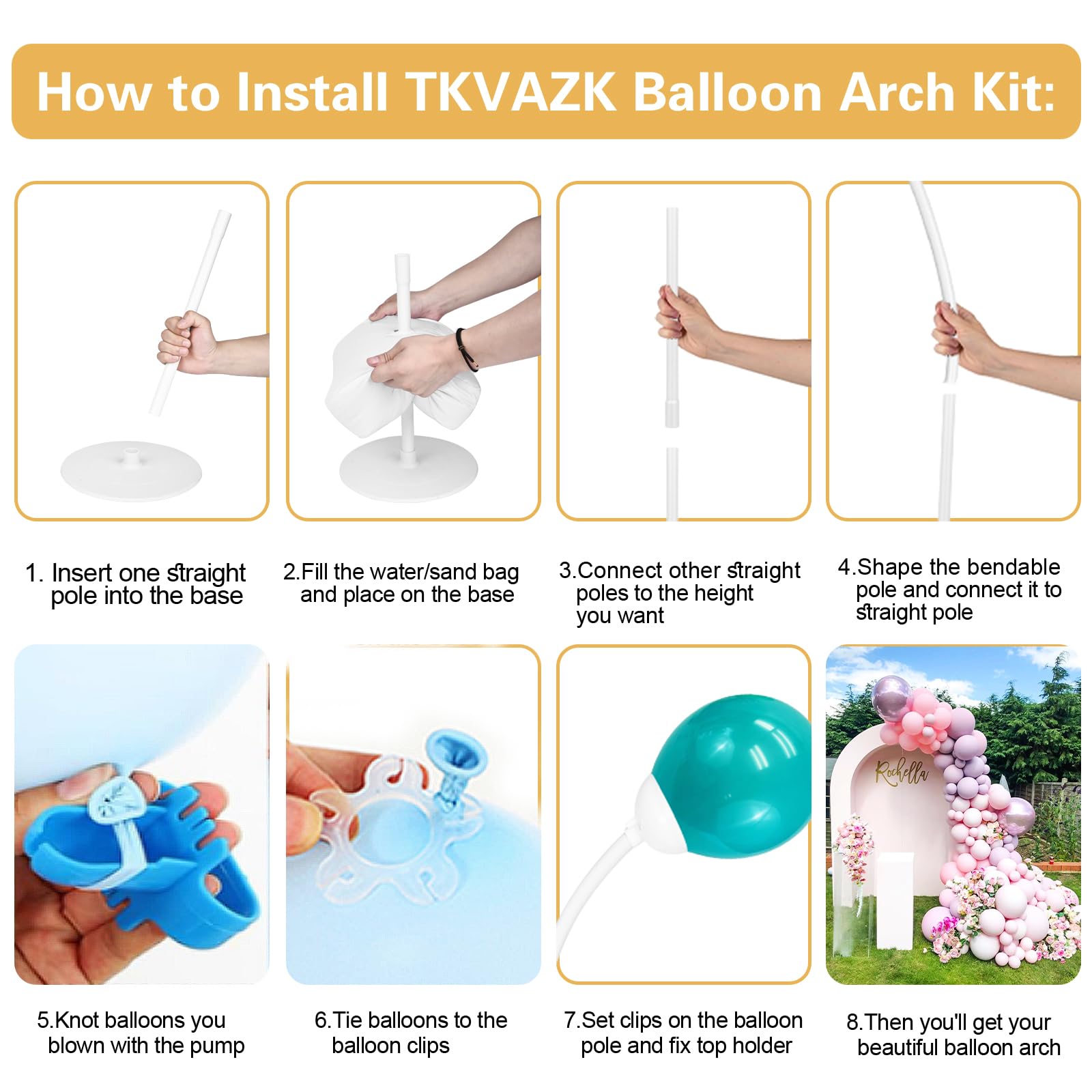 Balloon Arch Kit, Bendable 8FT and 6FT Balloon Arch Stand with Base and Manual Pump, Ballon Arch