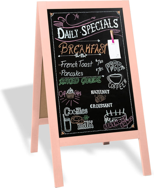 Ilyapa Wooden A-Frame Sign with Eraser & Chalk - 40 x 20 Inches Magnetic Sidewalk Chalkboard – Pink Menu Display for Restaurant, Business Or Wedding