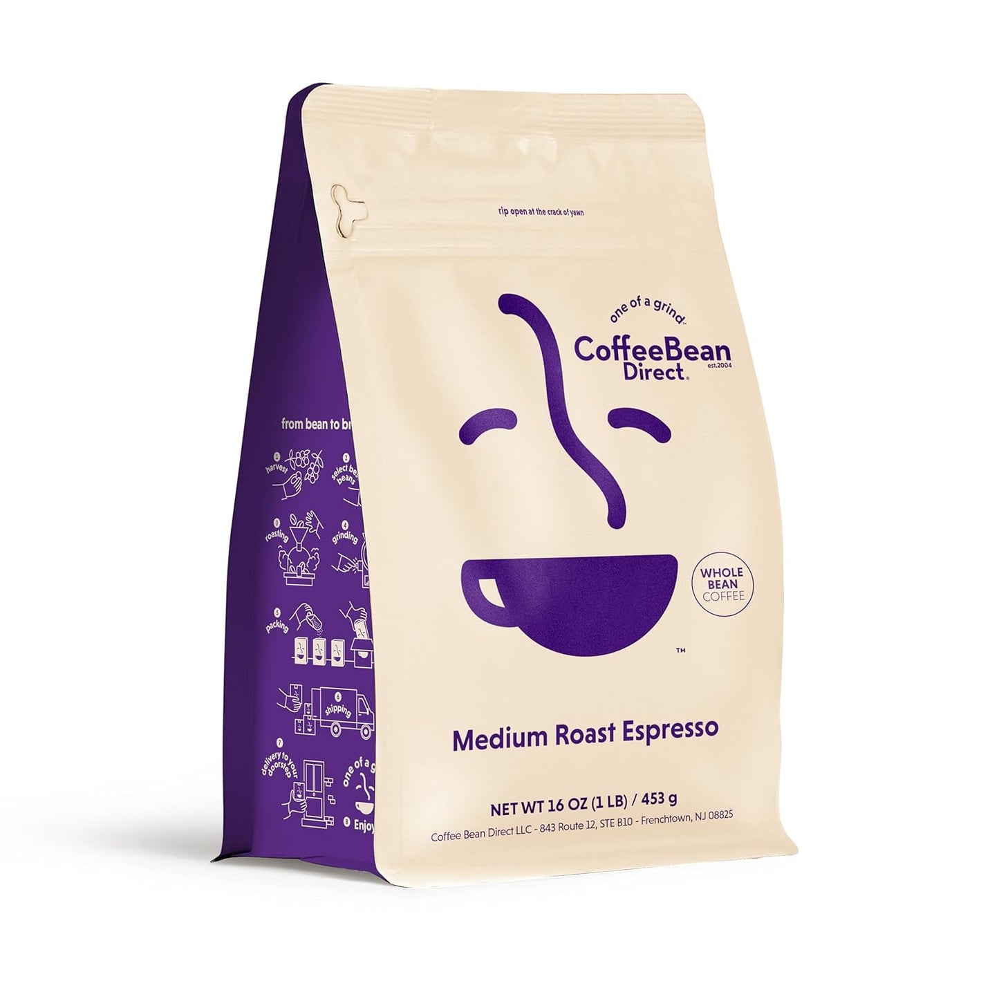 Coffee Bean Direct Medium Roast Espresso, Whole Bean Coffee, Medium Roast, 1 Pound Bag (Pack of 1)
