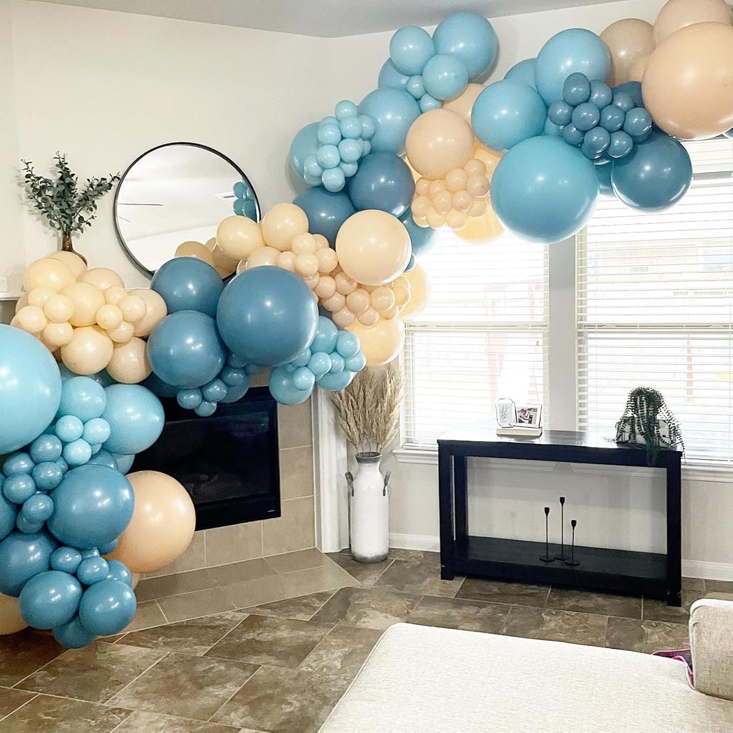Dusty Blue Balloons, 52 PCS 12 Inch Blue Gold Sand White Birthday Balloons, Baby Blue Light Blue Sand White Quicksand Gold Latex Balloons for Boy Baby Shower Gender Reveal Birthday Party Decorations