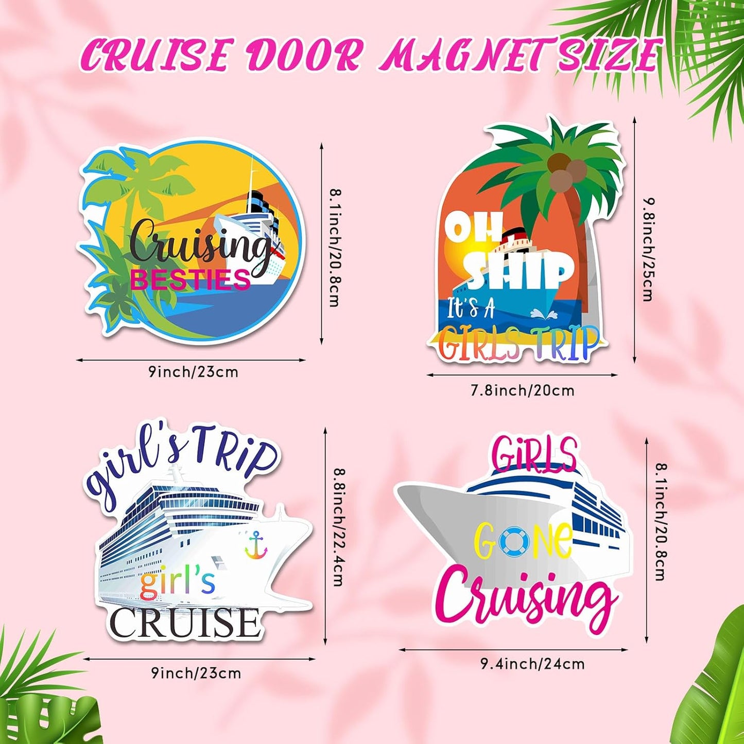 Hoteam 4 Pcs Girls Trip Cruise Door Decorations Magnetic Large Girls Cruise Ship Door Magnets Funny Waterproof Nautical Magnets for Carnival Cabin Stateroom Fridge Car