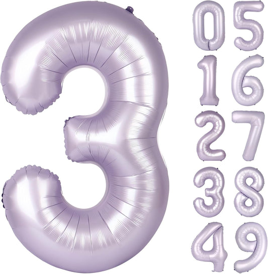 40 Inch Lilac 3 Large Number Balloon, 3 13 23 30 33 36 Lavender Birthday Party Decorations, Number Three Foil Balloons for Anniversary Party Graduations Celebration Supplies