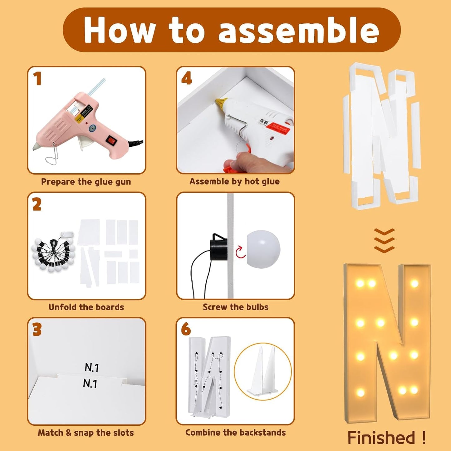 imprsv Marquee Light Up Letters, 4FT Mosaic Letters with Light for Baby Shower Graduation Party Decor, Large N for Engagement Wedding Party Decorations (Need to Assemble)