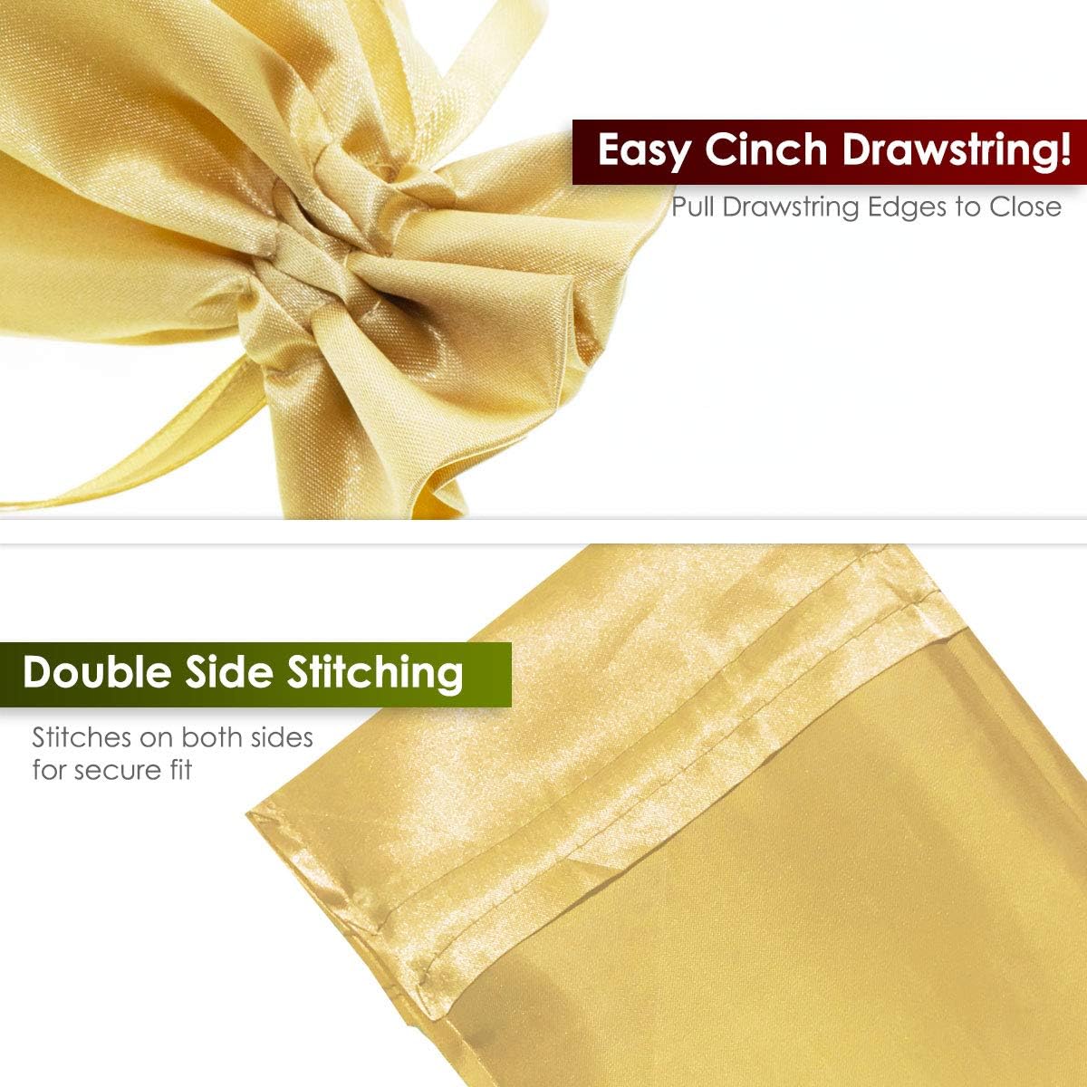 6" x 9" Gold Satin Gift Bags, Jewelry Bags, Wedding Favor Drawstring Baby Shower Christmas 50 per Pack