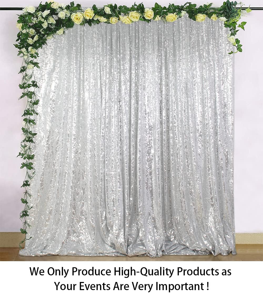 ShinyBeauty Silver Sequin Curtain 2Panels 5FTx10FT Glitter Wedding Backdrop for Photography - Shimmer Payette Fabric Background
