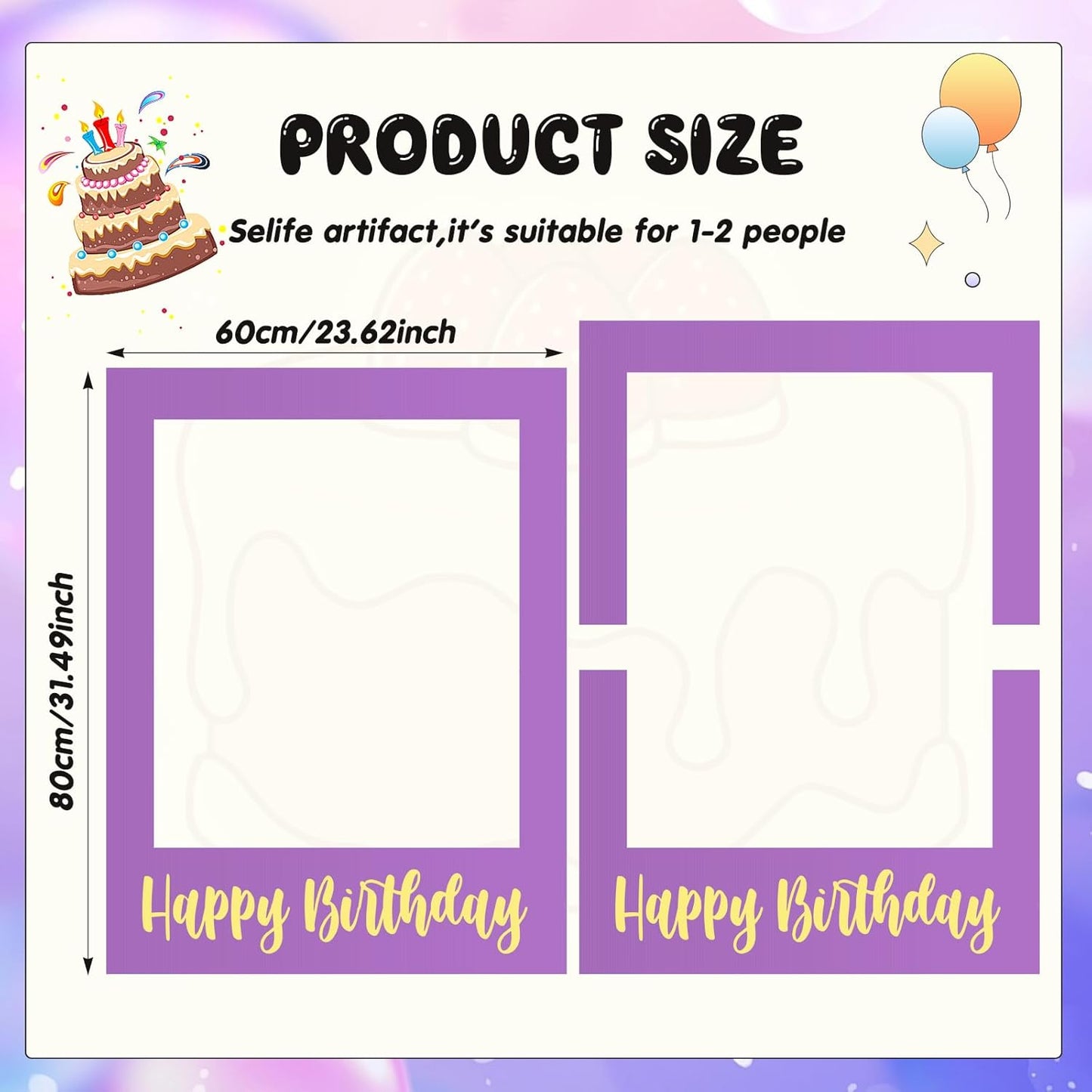 32 x 24 Inch Large Photo Booth Props Picture Frame Happy Birthday Party Frame DIY Cutouts Photo Booth Props Selfie for Party Supplies Favors(Purple Gold,Happy Birthday)