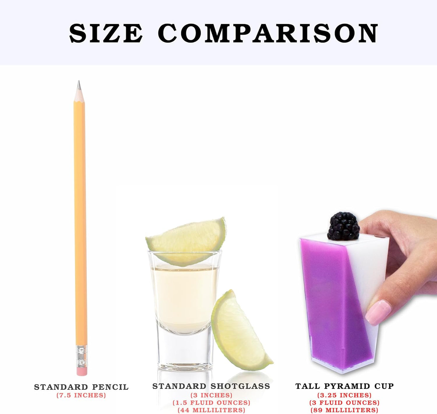 50 Pack Tiny 3oz Tall Pyramid Shooter | Disposable Mini Plastic Dessert Cups | Tiny Square Treat Containers | Clear Individual Dessert Cups | 3 oz Plastic Cups for Catering Events & Parties | CMJJ