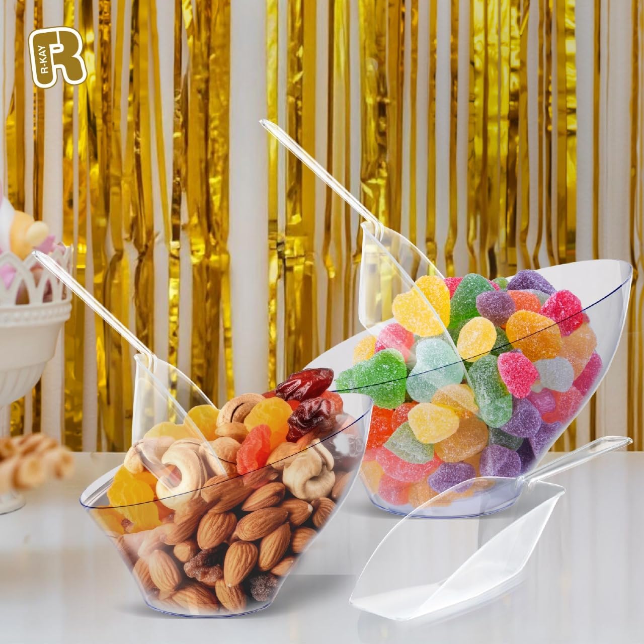 R-kay 16 Pcs Candy Bowls And Plastic Scoops Set - 8 Clear Plastic Candy Bowl 20 Oz And 8 Scoop 6.5 Inch Buffet Containers Set Heavy Duty