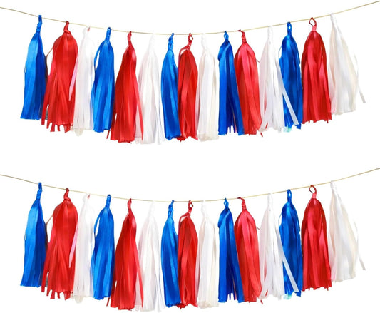 Red White Navy Paper Tassel, 15 Pack, Party Decorations for Birthday, Baby Shower, Sport Game,Graduation