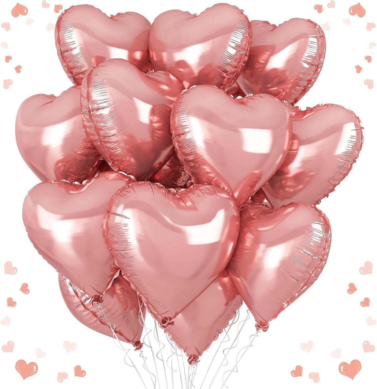 Pink Heart Balloons, 18 Inch Pink Heart Shape Balloon, 12PCS Heart Foil Helium Romantic Balloons for Girls Birthday Baby Shower Wedding Engagement Anniversary Party Decoration