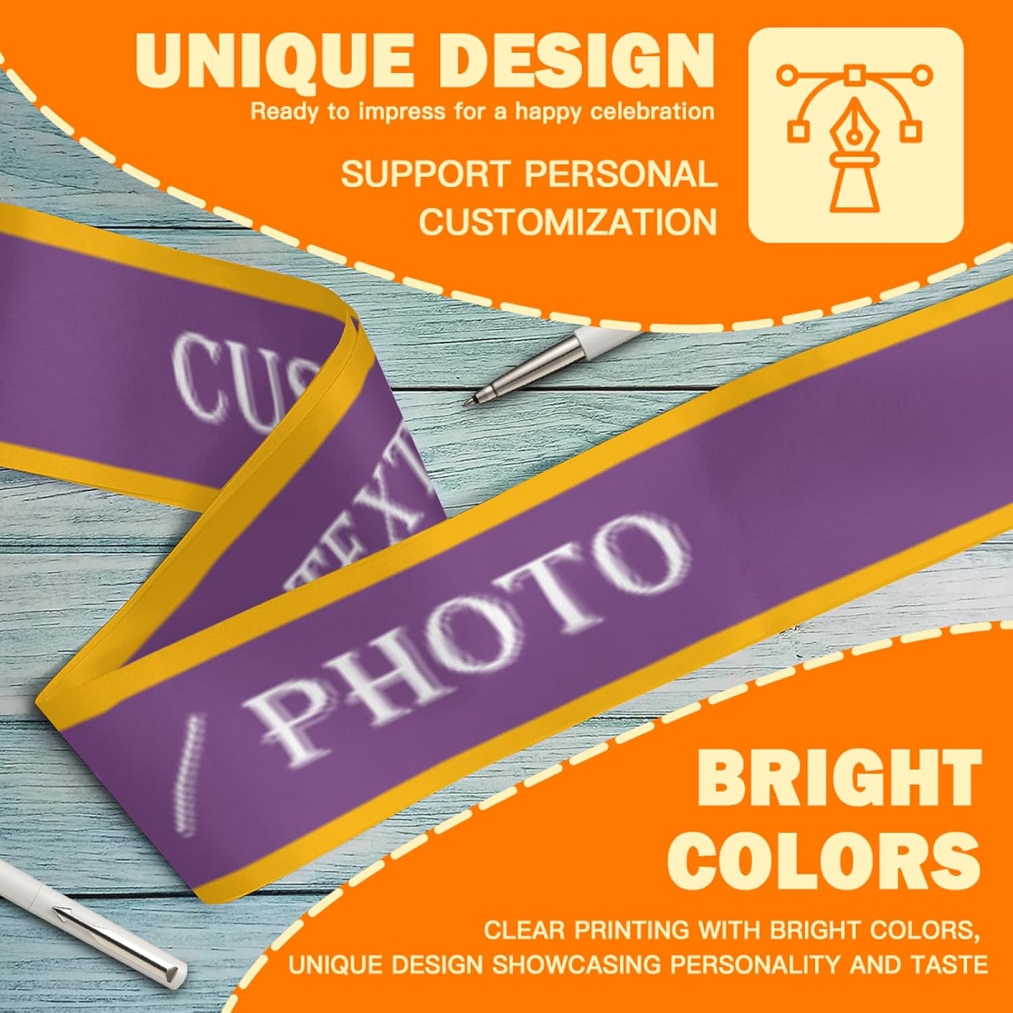 Custom Sash,Personalized Birthday Sash with Text Photo,Customized Bachelorette Sash Quote Sash Bride to Be Sash Color Optional (With decorative edge, Purple)