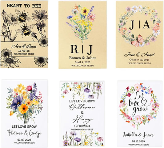 callie Personalized Wedding Seed Packet Favors, Custom Wildflower Seeds Storage with Name and Date, Kraft/White Paper Envelopes for Wedding Party Bridal Shower, 20-300 PCS