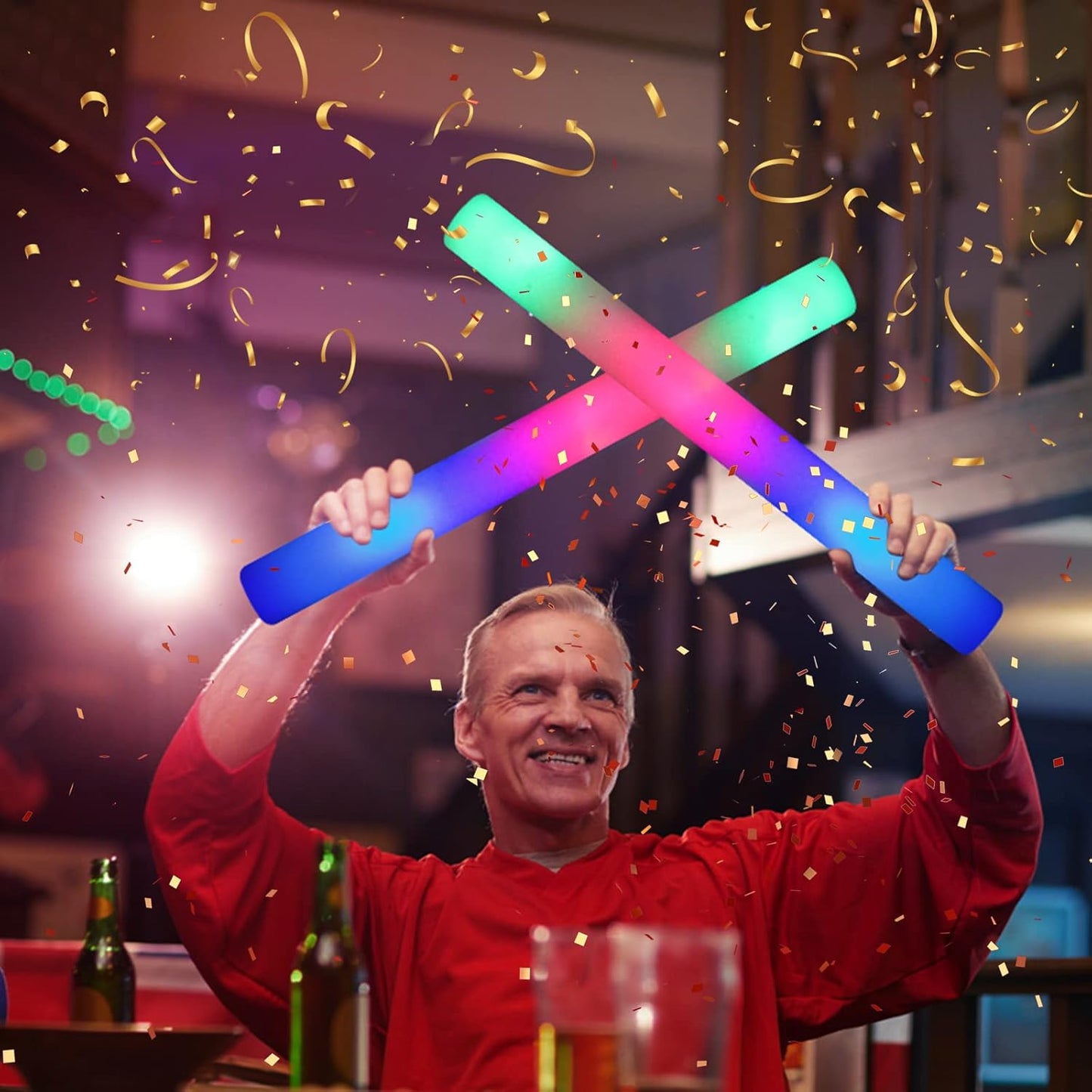 32 PCS LED Foam Glow Sticks Bulk, Glow in The Dark Party Supplies with 3 Modes Colorful Flashing, Glow Sticks Bulk Party Pack for Wedding, Concert, Raves, Events, Birthday