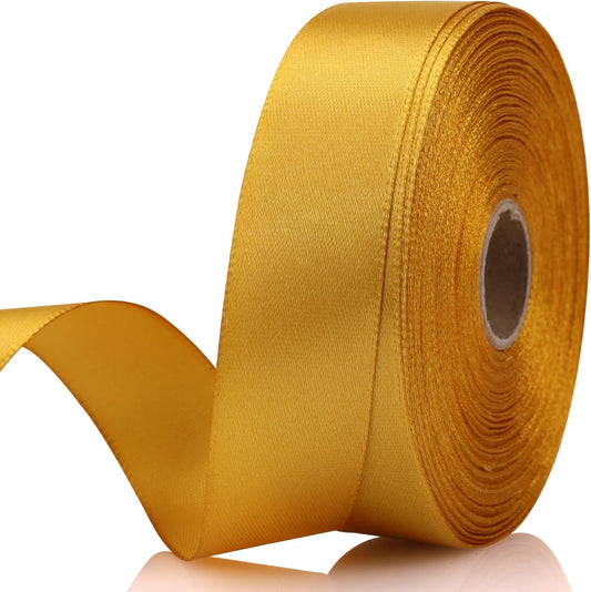 Gold Ribbon 7/8 Inch 30 Yards Satin Craft Ribbon for Handmade Roses, Gift Wrapping, Timeless Flower, Bouquets, Wedding and Party Decoration