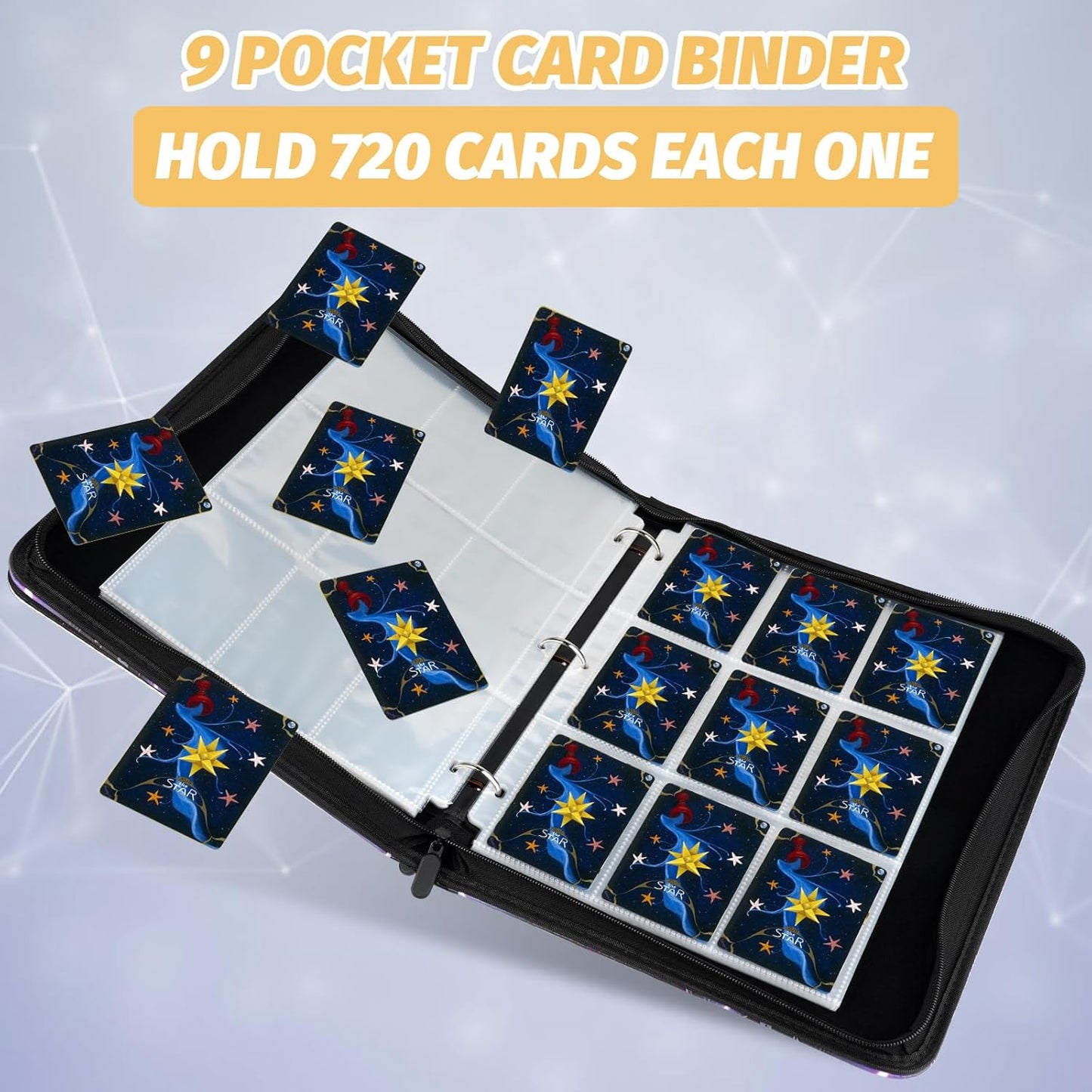 Card Binder for MTG Cards, Premium 9 Pocket Card Binder for Trading Cards, 720 Double Sided Pocket Collector Card Album for Standard Cards,Card Collection Folder for YGO/PTCG/Game Cards (Blue Print)